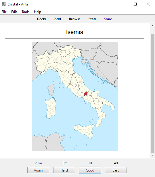 screenshot with a map of italy